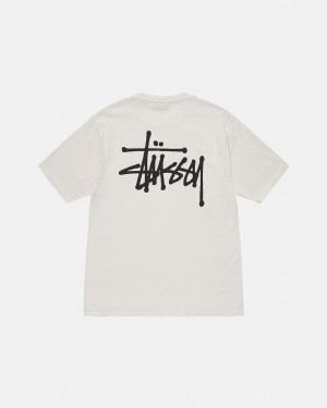 Beige Stussy Basic Stussy Tee Men T Shirt | OZU-4837