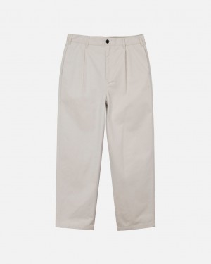 Beige Stussy Twill Volume Pleated Trouser Men Pants | XUX-8492