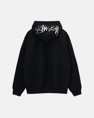 Black Stussy Back Hood Applique Hoodie Men Hoodie | IVK-5341