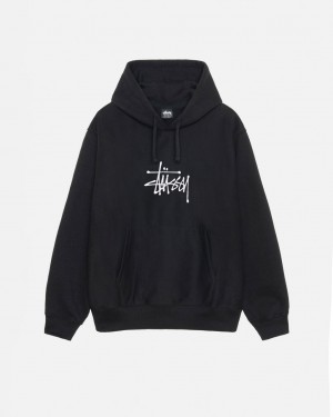 Black Stussy Basic Applique Hoodie Men Hoodie | FCT-9018