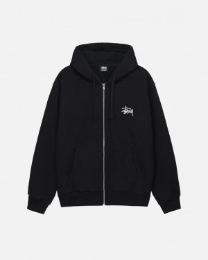 Black Stussy Basic Stussy Zip Hoodie Men Hoodie | KFL-9659