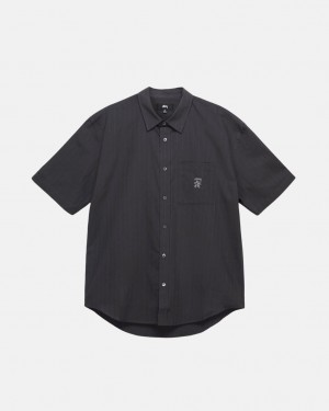 Black Stussy Boxy Striped Shirt Women Shirts | EHO-7583