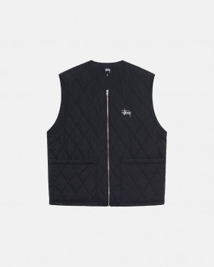 Black Stussy Diamond Quilted Vest Men Vest | SFH-8680