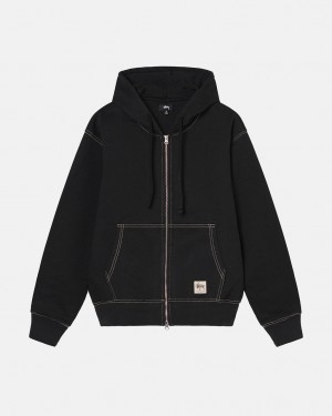 Black Stussy Double Face Label Zip Hoodie Women Hoodie | AZG-4791