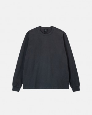 Black Stussy Heavyweight Pigment Dyed Ls Crew Men Tops | GCT-0869