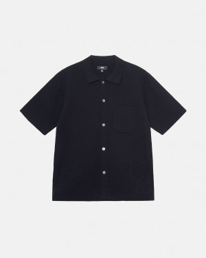 Black Stussy Perforated Swirl Knit Shirt Men Shirts | XSE-9596