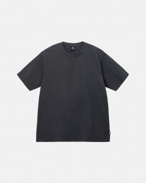 Black Stussy Pigment Dyed Crew Men T Shirt | FSE-7326