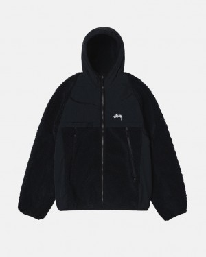 Black Stussy Sherpa Paneled Hooded Jacket Women Jackets | HHA-1168