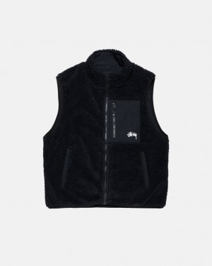 Black Stussy Sherpa Reversible Vest Women Vest | XQH-2188