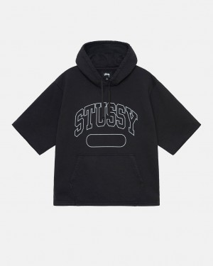 Black Stussy Ss Boxy Cropped Hoodie Men Hoodie | CRR-0153