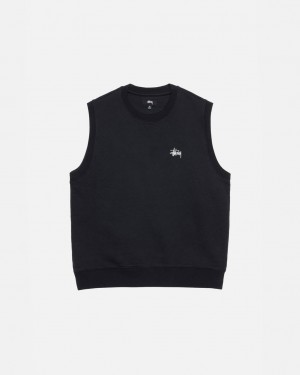 Black Stussy Stock Fleece Vest Men Sweatshirts | QXY-0124