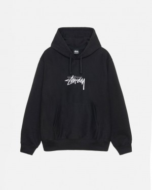 Black Stussy Stock Logo Applique Hoodie Men Hoodie | KMP-5845