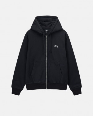 Black Stussy Stock Logo Zip Hoodie Men Hoodie | TLF-3326