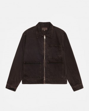 Black Stussy Zip Work Jacket Denim Men Jackets | IRZ-1618