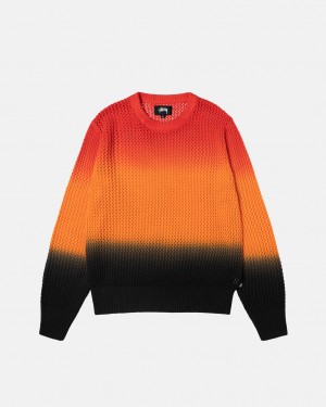 Black / Red Stussy Pigment Dyed Loose Gauge Knit Sweater Men Sweaters | RQQ-6083