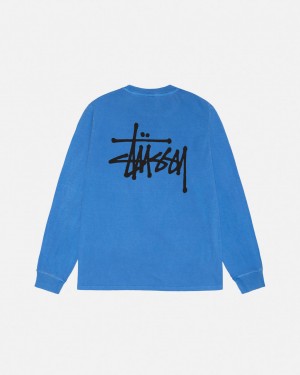 Blue Stussy Basic Stussy LS Tee Pigment Dyed Men T Shirt | ACS-8623