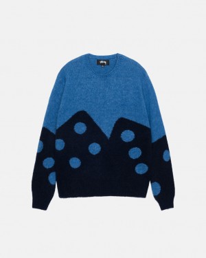 Blue Stussy Dice Fuzzy Crew Women Sweaters | MMJ-4718