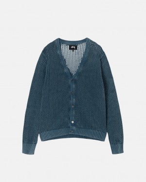 Blue Stussy Loose Gauge Cardigan Men Sweaters | OAM-2950