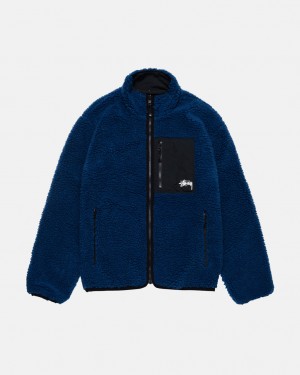 Blue Stussy Sherpa Reversible Jacket Men Jackets | MQC-7817