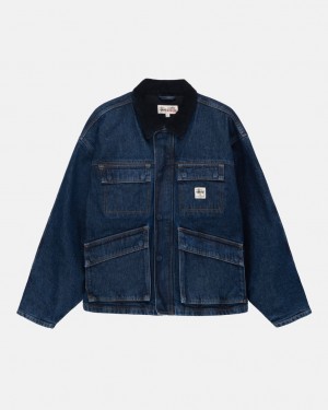 Blue Stussy Shop Jacket Washed Denim Women Jackets | UGN-8130