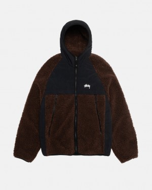 Brown Stussy Sherpa Paneled Hooded Jacket Women Jackets | IJT-4734