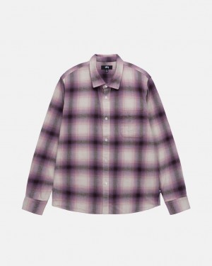 Burgundy Stussy Bay Plaid Shirt Men Shirts | THF-6691