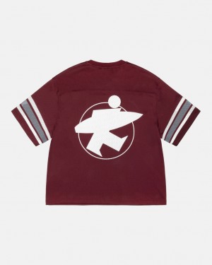 Burgundy Stussy Surfman Mesh Football Jersey Women Tops | WTS-3831