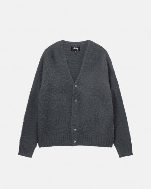 Charcoal Stussy Brushed Cardigan Men Sweaters | GIG-1312