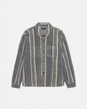 Charcoal Stussy Striped Sherpa Shirt Men Shirts | EKZ-7341