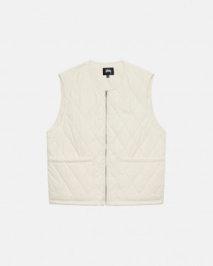 Cream Stussy Diamond Quilted Vest Women Vest | RAD-6454