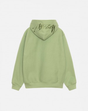 Green Stussy Back Hood Applique Hood Men Sweatshirts | YFU-4739