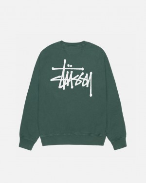 Green Stussy Basic Stussy Crew Pigment Dyed Men Sweatshirts | MKQ-4249