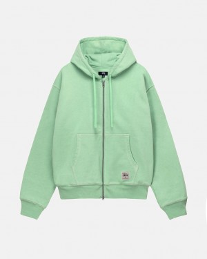 Green Stussy Double Face Label Zip Hoodie Men Hoodie | ZKI-8770