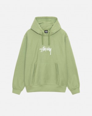 Green Stussy Stock Logo Applique Hood Men Sweatshirts | LDJ-8950