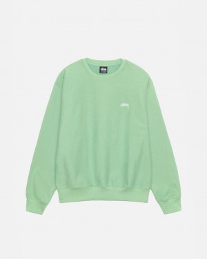 Green Stussy Stock Logo Crew Men Sweatshirts | UHI-1132