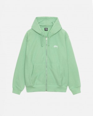 Green Stussy Stock Logo Zip Hood Men Sweatshirts | YFZ-8426