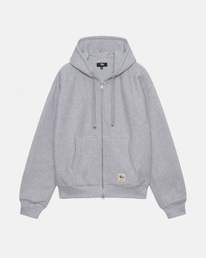 Grey Stussy Double Face Label Zip Hoodie Men Hoodie | OAY-4779