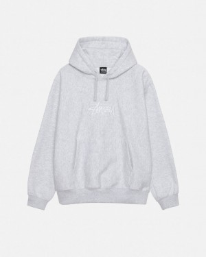 Grey Stussy Stock Logo Applique Hoodie Men Hoodie | DWE-2450