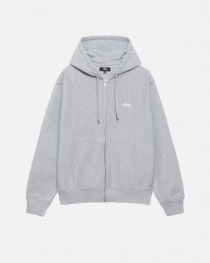 Grey Stussy Stock Logo Zip Hoodie Men Hoodie | QIH-5117