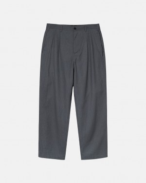 Grey Stussy Stripe Volume Pleated Trouser Men Pants | WEO-6209