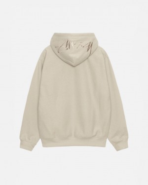 Khaki Stussy Back Hood Applique Hood Men Sweatshirts | TXZ-5984