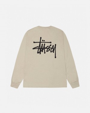 Khaki Stussy Basic Stussy Ls Tee Men T Shirt | FJU-9226