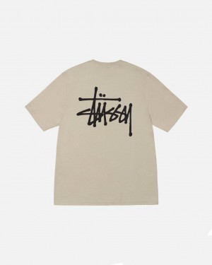 Khaki Stussy Basic Stussy Tee Men T Shirt | XQO-2402