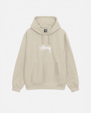 Khaki Stussy Stock Logo Applique Hood Men Sweatshirts | UXQ-4957