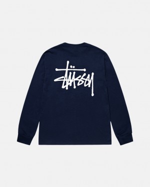 Navy Stussy Basic Stussy Ls Tee Men T Shirt | KQC-3415