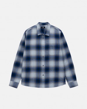 Navy Stussy Bay Plaid Shirt Men Shirts | AWP-1707