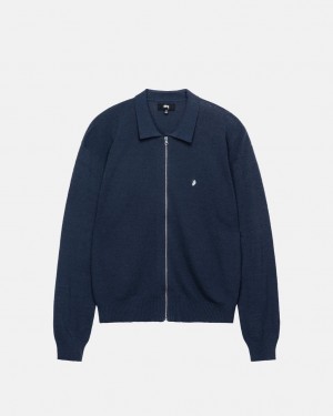 Navy Stussy Light Weight Ls Zip Polo Men Shirts | VJG-3323