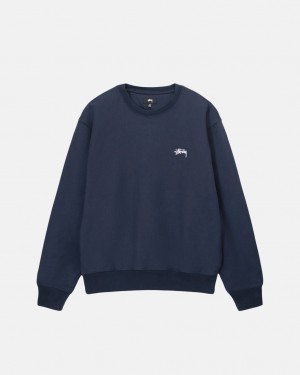 Navy Stussy Overdyed Stock Logo Crew Men Sweatshirts | KUM-3203