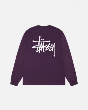 Purple Stussy Basic Stussy LS Tee Pigment Dyed Men T Shirt | YTZ-6623