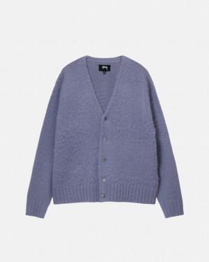 Purple Stussy Brushed Cardigan Men Sweaters | GNY-0259